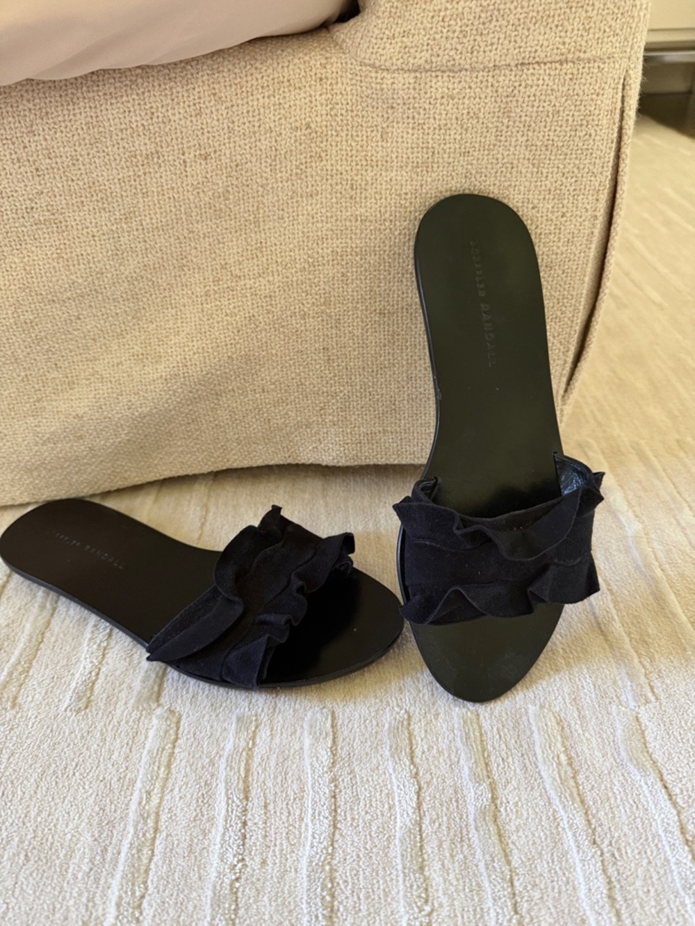Loeffler Randall Black Ruffle Slide Mules